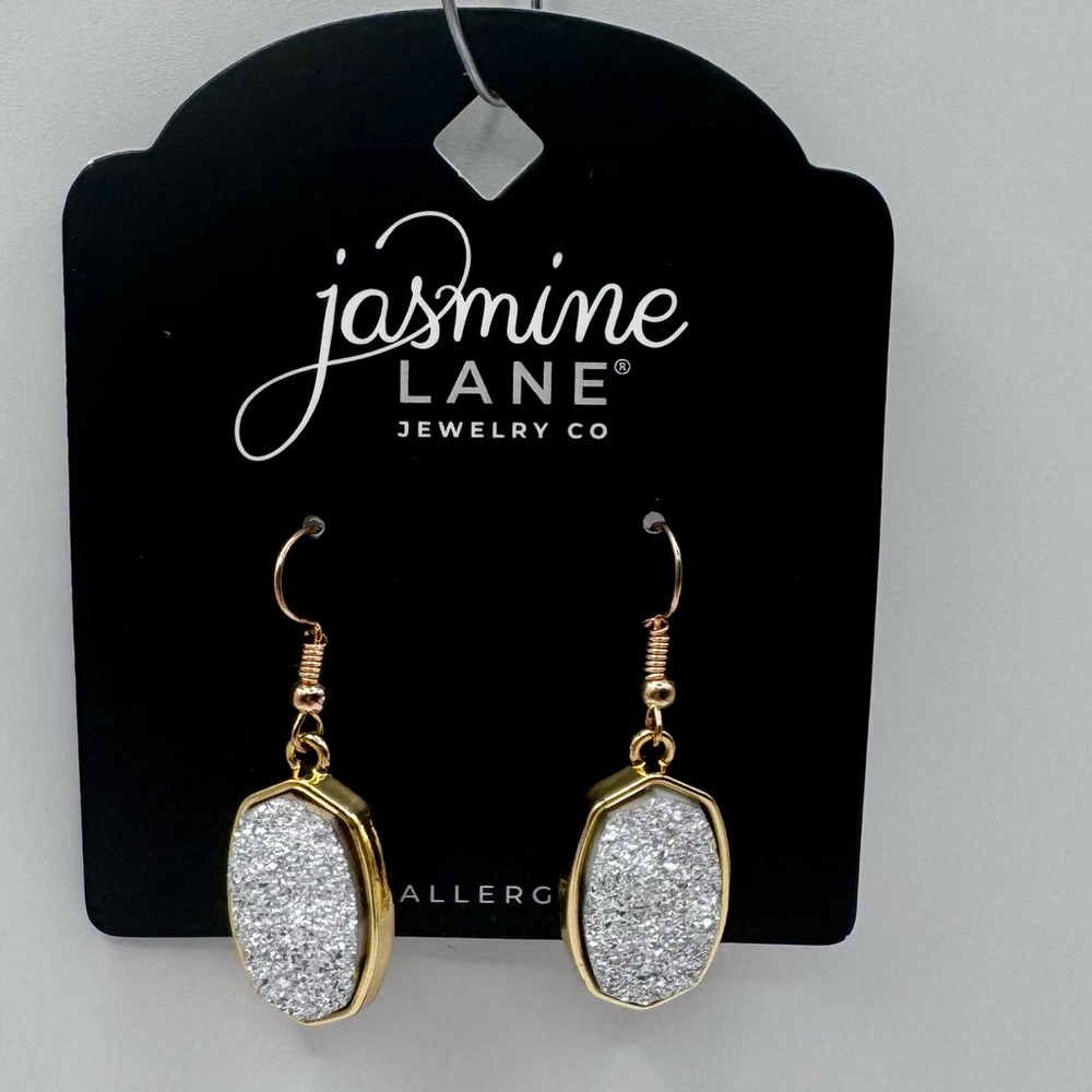 Jasmine Lane Shimmer Gold and Silver Druzy Oval Drop Earrings